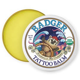 Badger Tattoo Balm, Organic Tattoo Aftercare, Soothing Moisturizing Protecting Healing Tattoo Cream, Light Herbal Sweet Scent, Long Lasting Rich Tattoo Butter, 2 oz Tin