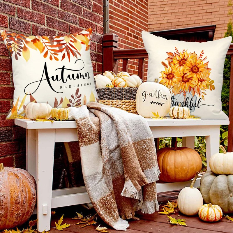 Ywlake Fall 18x18 Throw Pillow Covers Set of 4, Pumpkin