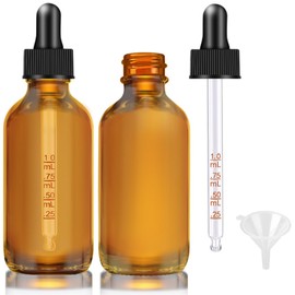 Bumobum Dropper Bottle 2 oz, 2 pack Amber Glass Eye Dropper Bottles with Labels and Funnel, Tincture Bottle with Measured Dropper - Leakproof Essential Oils Bottles for Health, Personal Care & Beauty