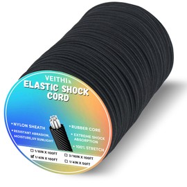 Shock Cord 1/4 inch,Black Nylon Elastic Rope,Bungee Rope,Bungee Cord Roll 100 ft-Bungee Shock Cord for Camping, Kayak,Decks for Repairing Tent Poles, DIY, Tie Downs