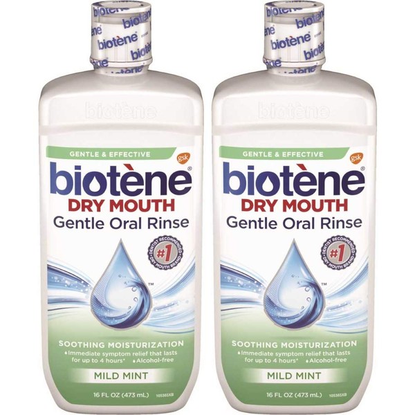 Biotene Moisturizing Oral Rinse,Mild Mint, 16 Fl Oz (Pack of 2)