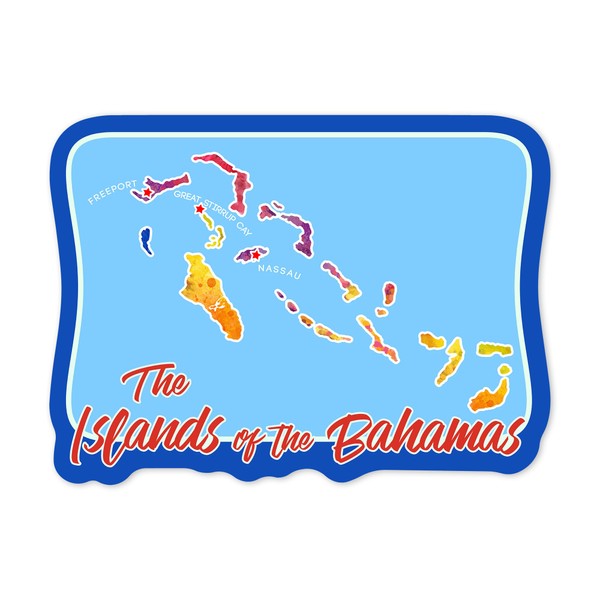 Die Cut Sticker Bahamas, Colorful Map of The Islands, Contour