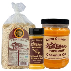 Amish Country Popcorn | 6 lb Baby White, 30 oz Cocounut Oil, 5.5 oz ButterSalt Bundle | Old Fashioned, Non-GMO and Gluten Free (Variety Bundle)