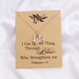 LQRI First Communion Necklace Holy Communion Gifts Dainty Love of God Heart Necklace with Cross Charm Christian Jewelry Confirmation Gift (silver)