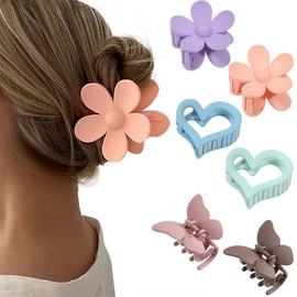 6-piece suit Matte cute Hair Clips Claw  with Flower, Heart, and Butterfly Designs for Women and Girls - Colour: 6 Pack-multicolor B