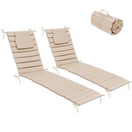 Crestlive Products Outdoor Chaise Lounge Cushion Set of 2, Outdoor Lounge Chair Cushion with Headrest for Patio Furniture, Lawn, Pool, 80''L x 26''W x 1''T (Beige)