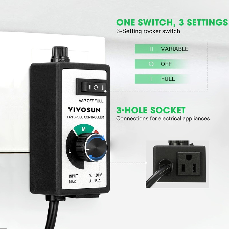 VIVOSUN Variable Fan Speed Controller, Speed Adjuster for Inline Duct