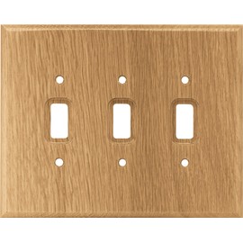 Brainerd 126430 Wood Square Triple Toggle Switch Wall Plate / Switch Plate / Cover, Medium Oak
