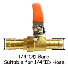 Uenede Brass 1/4" Hose Barb Ball Valve 2-way Mini Shut-off Valve with 180° Operation Handle Pipe Fitting for Water/Oil/Gas (Pack of 2)