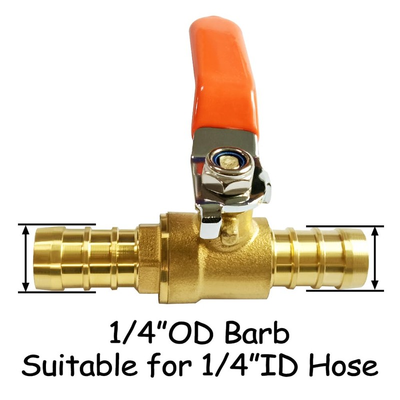 Uenede Brass 1/4" Hose Barb Ball Valve 2-way Mini Shut-off