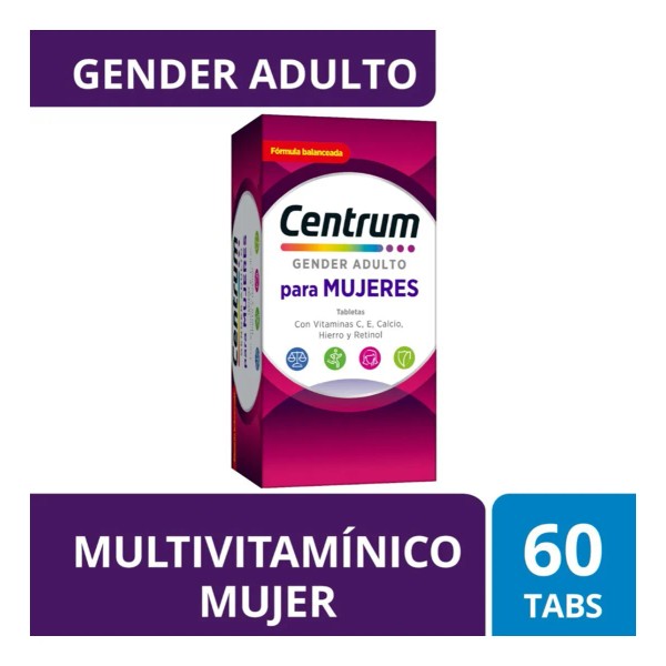 Frasco Multivitamínico Centrum Mujer con Vitamina C Vitamina E Calcio