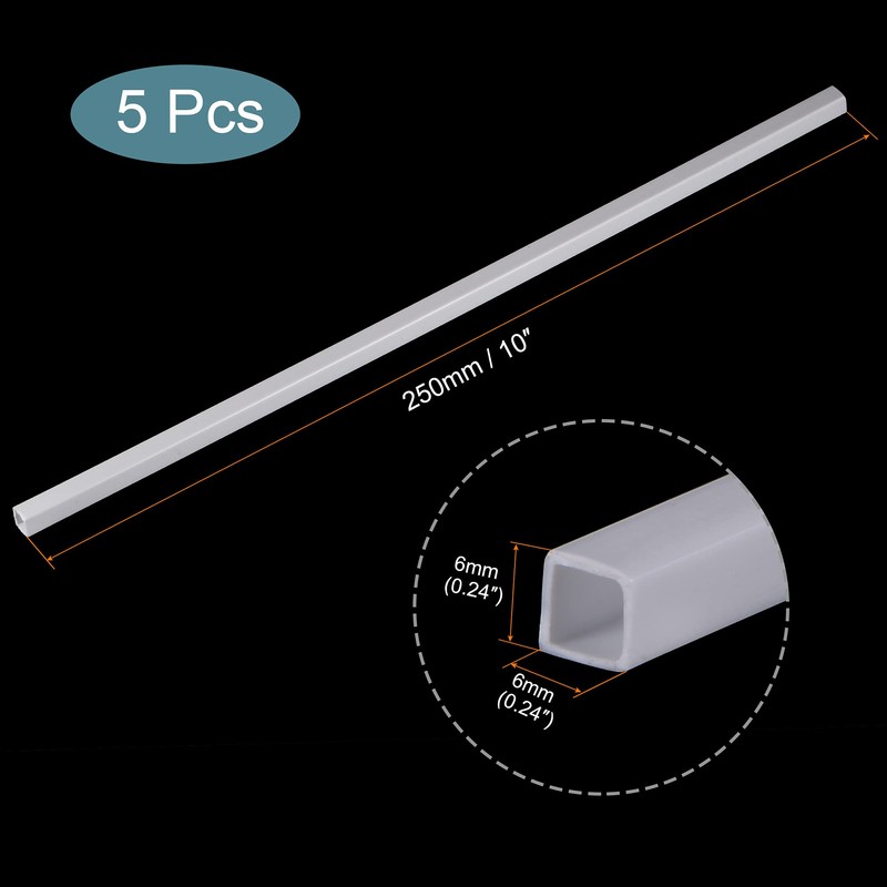 MECCANIXITY Plastic Model Tube ABS Square Tube 1/4"x1/4"x10" White Easy