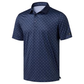 Obla Mens Golf Polo Shirts Short Sleeve Dry Fit Performance Moisture Wicking Casual Print Collared Golf Shirts for Men(Navy Golf Swing_M)