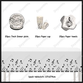 Music Birthday Decoration, Doyomtoy 61 Pieces Music Notes Party Tableware Set Love Music Birthday Party Set Birthday Plates Cups Napkins for Birthday Party Decoration