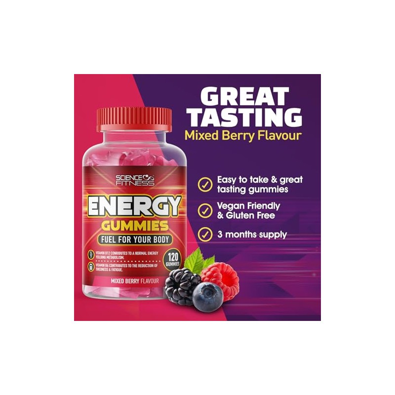Energy Gummies |120 Mixed Berry Flavour Gummies from Science Fitness