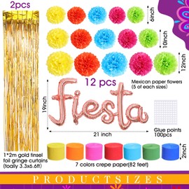 Epakh 25 Pcs Mexican Party Backdrop Decorations Set Mexican Paper Flowers Fiesta Ruffled Streamer Foil Fringe Curtains Backdrop Fiesta Foil Balloons Decorations Supplies for Cinco De Mayo Party Decor