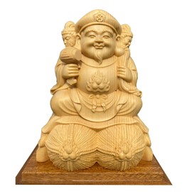 Wooden Carving Buddha Statue, 3-sided Daikokuten, 5.9 inches (15 cm), Cypress Wood, High Quality Wood Carving, Buddha Statue, Figurine, Seven Lucky Gods, Advancement, Prosperous Business, Evil