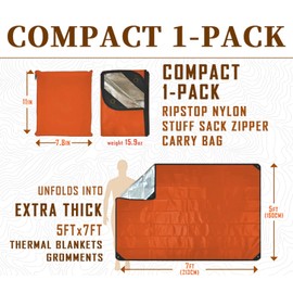 BESTHUNTINER Heavy Duty Survival Blanket -Multifunctional Reflective Tarp Thermal Blanket - 60" x 83" Waterproof Sandproof for Camping Hiking Outdoors Multifunctional Emergency Blanket