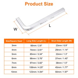 sourcing map 7pcs L-Shaped Square Head Wrench Set 3-10mm Chrome-Vanadium Steel 4 Points Bolt Wrench for Basic Home Repair DIY Project and General Applications, Silver
