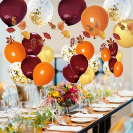 Fall Balloons/Maroon Orange Gold Balloons 40pcs 12inch for Fall Bridal Shower Birthday Party/Leaf Garlands Thanksgiving Decorations