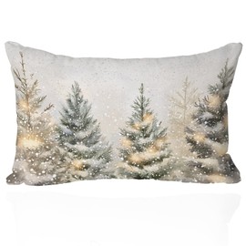 Christmas Tree Pillow Cover 12x20 – Vintage Snowy Pine Winter Decor Throw Pillow Case – Farmhouse Holiday Cushion Cover for Sofa or Couch