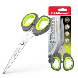 Titanium Scissors 17.5 cm with Extended Cutting Angle - Extra Sharp 3D Arc-shaped Stainless Steel Blades with Titanium Coating - Craft Scissors with Non-Stick Properties - Universal Scissors