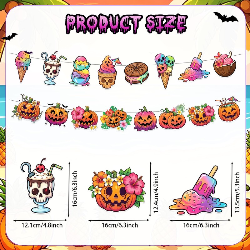 YVAINE Summer Halloween Banner, 4PCS Funny Hawaii Skeleton Novelty Halloween