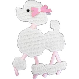 Pink & White Furry Poodle - Embroidered Iron on Patch