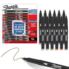 Sharpie Creative Markers, Earth Tones, Water-Based Acrylic Paint Markers, Fine Tip, 12 Count