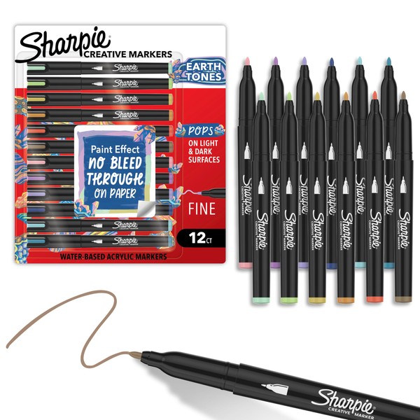 Sharpie Creative Markers, Earth Tones, Water-Based Acrylic Paint Markers, Fine