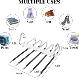 Upgrade 5 Layers Pants Hangers Space Saving, 1 Pack Multifunctional Pants Rack Non Slip Stainless Steel Clothes Space Saver Hangers Closet Organizers Storage for Pants Jeans Leggings, Antiquewhite - Qty: Buy 3 Get 2 Free(5PCS)