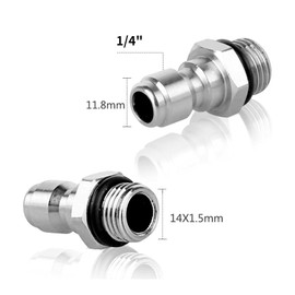 Wjelet 1 Pcs 1/4" Pressure Washer Adapter,M14x1.5 mm Quick Release Connector,Quick Release Adapter Pressure Washer Sprayer Snow Foam Lance Bottle Connecting Parts Stainless Steel Coupler.