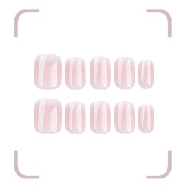 Ombre Press On Nails Short Square Fake Nails Gradient Nude Pink False Nails with Designs White French Tip Glossy Glue on Nails Full Cover Acrylic Stick on Nails for Women Girls Manicure 24 Pcs