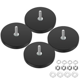 Wukong Rubberised Magnets Diameter 43 mm, Pack of 4 Strong Magnets Non-Slip with M4 Male Thread, Magnets with Thread for Vehicles, Lamps, Attaching Tools