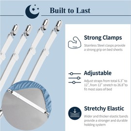 CSGHMM Sheet Clips for Bedding 8 Pack - Elastic Bed Sheet Holder Grippers, Fitted Sheet Clips for Mattress Corner, Non-Slip Sheet Straps, Adjustable Bottom Sheet Clips(30cm -130cm), Bed Accessories