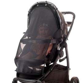 IntiMom Stroller Sun Shade - Universal UV Protection Cover for Strollers Sunshade with See Through, Clip-On Sun Blocker, Sun Shield for Baby, Breathable Adjustable Fit, Full Coverage, L Black