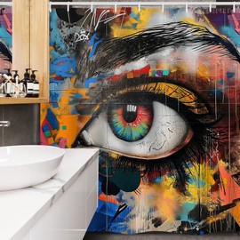 Turamurra Vibrant Graffiti Eye Shower Curtain Washable Polyester Fabric for Bathroom Home Decor Colorful Artistic Design Bath Curtains Gifts for Adults Kids with 12 Hooks 72x72 Inch