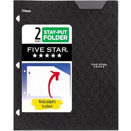 Five Star - Carpeta de 2 bolsillos, carpeta de plástico con pestañas permanentes, se adapta a carpetas de 3 anillas, soporta papel de 8-1/2 x 11 pulga