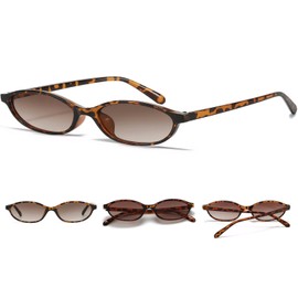 NSODREEM Oval Sunglasses for Women Retro Cat Eye Sunglasses for Women 90s y2k Trendy Thin Sunglasses Womens UV Protection (Leopard Frame + Teal Lens)