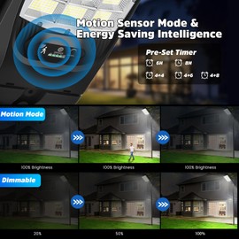 Solar Street Lights Outdoor, 21000LM 6500K Motion Sensor Solar Lights Waterproof, Dusk to Dawn Solar-Powered Flood Lights with Remote, Commercial Area Lighting for Parking Lot Driveway Garage, 2-Pack