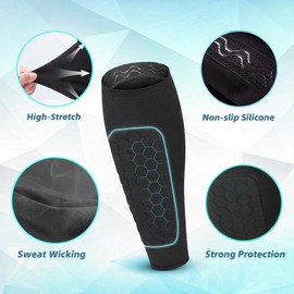 OBVOLO Football Shin Pads for Kids, Youth & Adults Padded Football Shin Guards with Calf Compression Lightweight Protective Gear for Football, Rugby, Baseball - 1 Pair