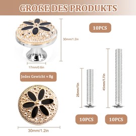 Misuyue Furniture Knobs, Vintage, 30 mm, Chic Cupboard Knobs, Round with Decorative Floral Pattern, Pack of 10 Door Knobs for Drawer, Cabinet, Furniture, Kitchen Cabinets, Wardrobe (Silver + Black)