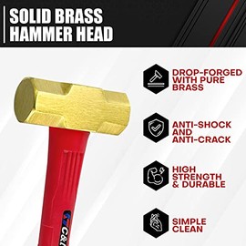 C&T C&T 2lb Brass Sledge Hammer,Non-Sparking, Comfortable Fiberglass Handle,2-Pounds,Non-Magnetic,Corrosion Resistant