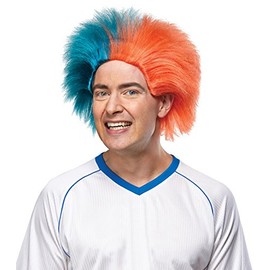 Morris Mario Chiodo Crazy Sports Fan Wig color Teal & Orange - Fun Spiky Marlins Hornets Dolphins College Team Troll Style Synthetic