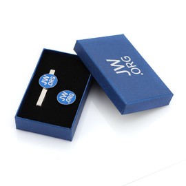 Perfect JW.Org Gift-Jw.org Necktie Clip and Lapel Pin Set With JW.ORG Logo Gift Box-Round-Silver+Blue