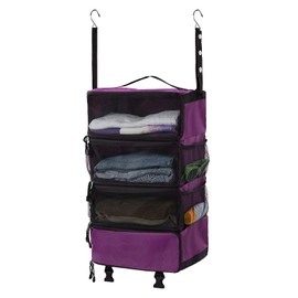 Surblue Hanging Travel Organizer Portable Hanging Luggage Organizer Multiple Compartments Collapsible Compression Closet Packing Cubes,Purple,M