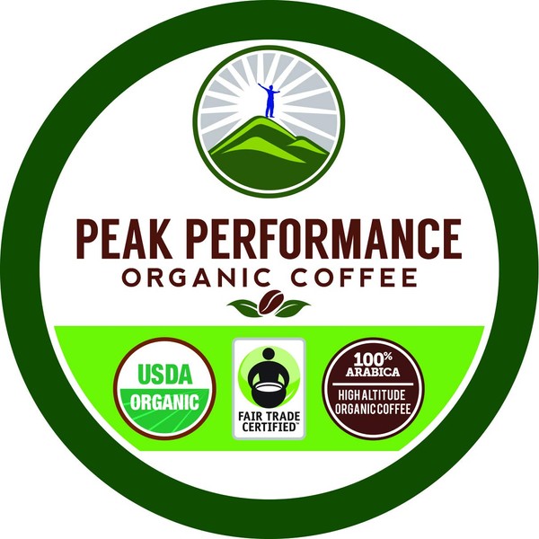 Organic K Cups - Peak Performance High Altitude Organic Coffee Pods. High Performance K Cup Coffee for High Performance Individuals. Fair Trade Organic Beans Medium Roast Single Serve Keurig 96 KCups