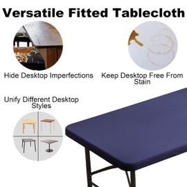Viiamacki Rectangle Spandex 6 FT Fitted Tablecloth, Elastic Folding Picnic Table Cloth, Stretchy Patio Table Cover, Wipeable Tablecloths for Party Camping Outdoor Banquet 30X72 Inches Navy Blue