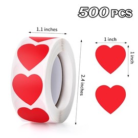 Paquete de 500 Pegatinas Calcomanías de Corazón Rojo de 1 Pulgada para el Día de San Valentín, Día de la Madre, Sobres, Manualidades, Álbumes de Recortes, Regalo, Cartas de Premios (Rojo)