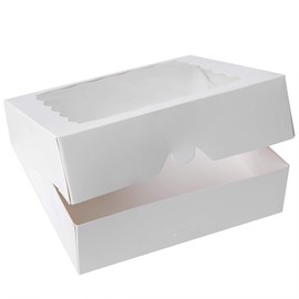 ONE MORE [15pcs] 12inch White Bakery Boxes, 12x12x2.5inch Large Pie Boxes with PVC Window Natural Disposable Box for Cookie,Pack of 15 (White, 15)